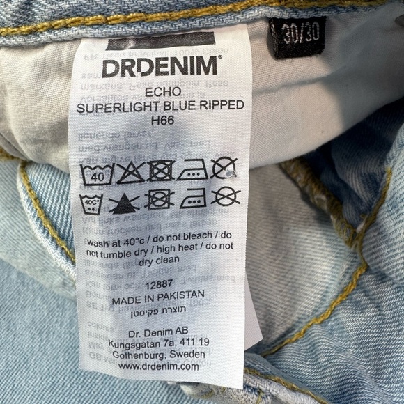 Dr. Denim Echo Superlight Blue Ripped Jeans Size 30x30 NWT Revolve - Picture 5 of 7